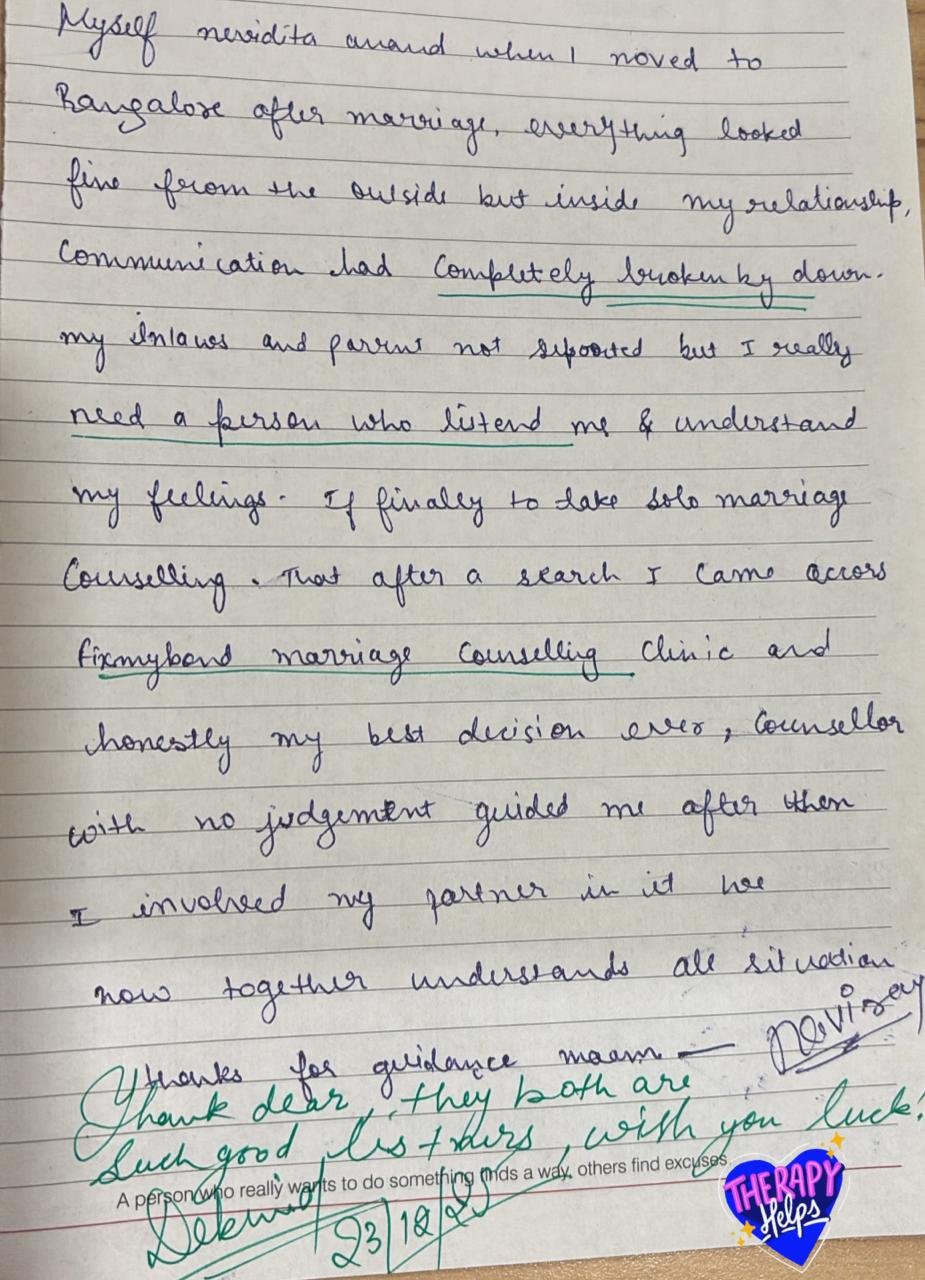 marriage counselling Fixmybond testimonials feedback