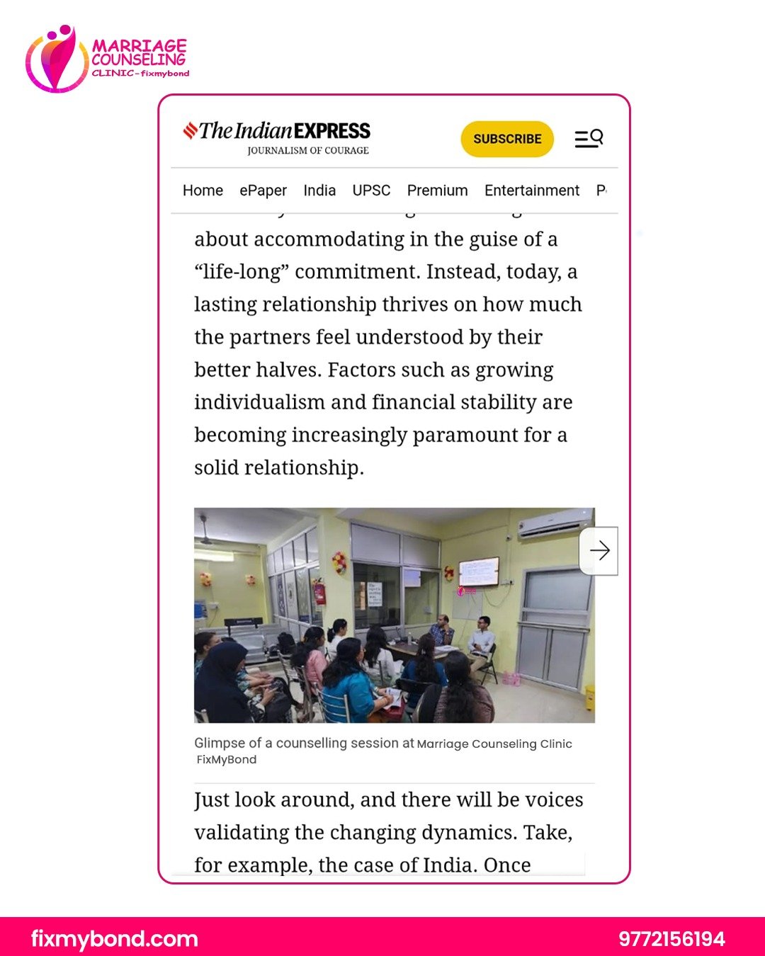 marriage counseling clinic fixmybond news the indian express article marriage counseling clinic fixmybond news the indian express article
