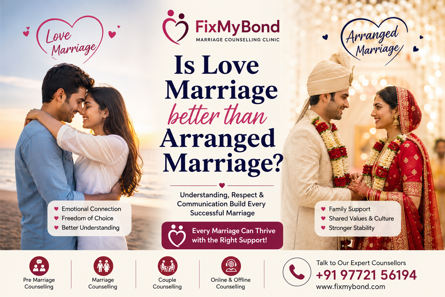 Is Love Marriage Better than Arranged Marriage? Expert Pre Marriage Counseling & Couple Counseling by FixMyBond