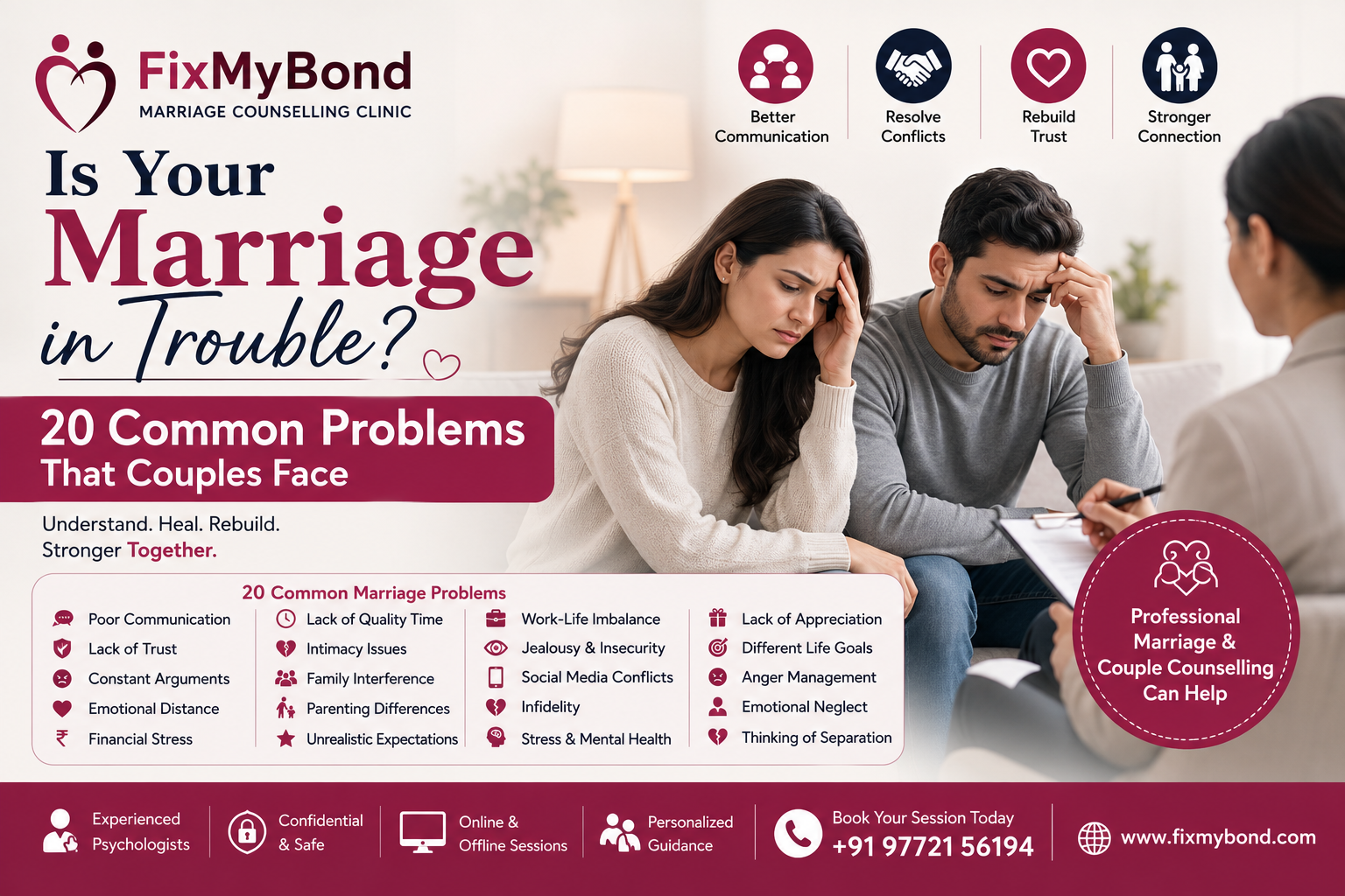 Is Your Marriage in Trouble? 20 Common Problems Couples Face (And How Marriage Counselling Can Help)
