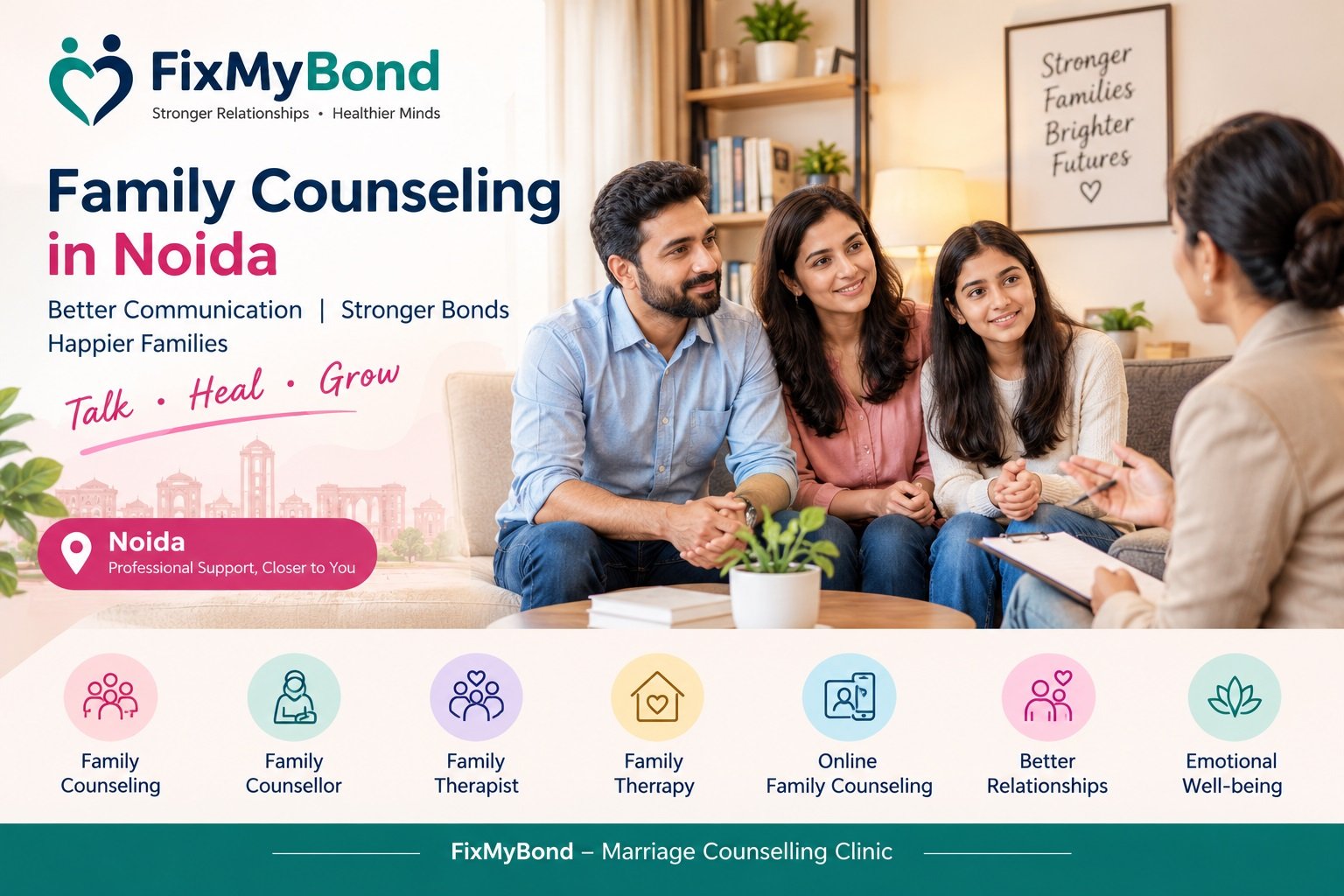 Family counseling in Noida with a family counsellor at FixMyBond